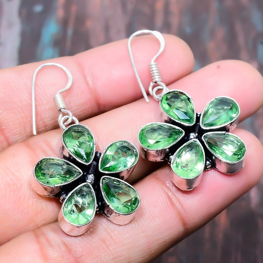 Emerald Blossom – Sterling Silver Flower Earrings