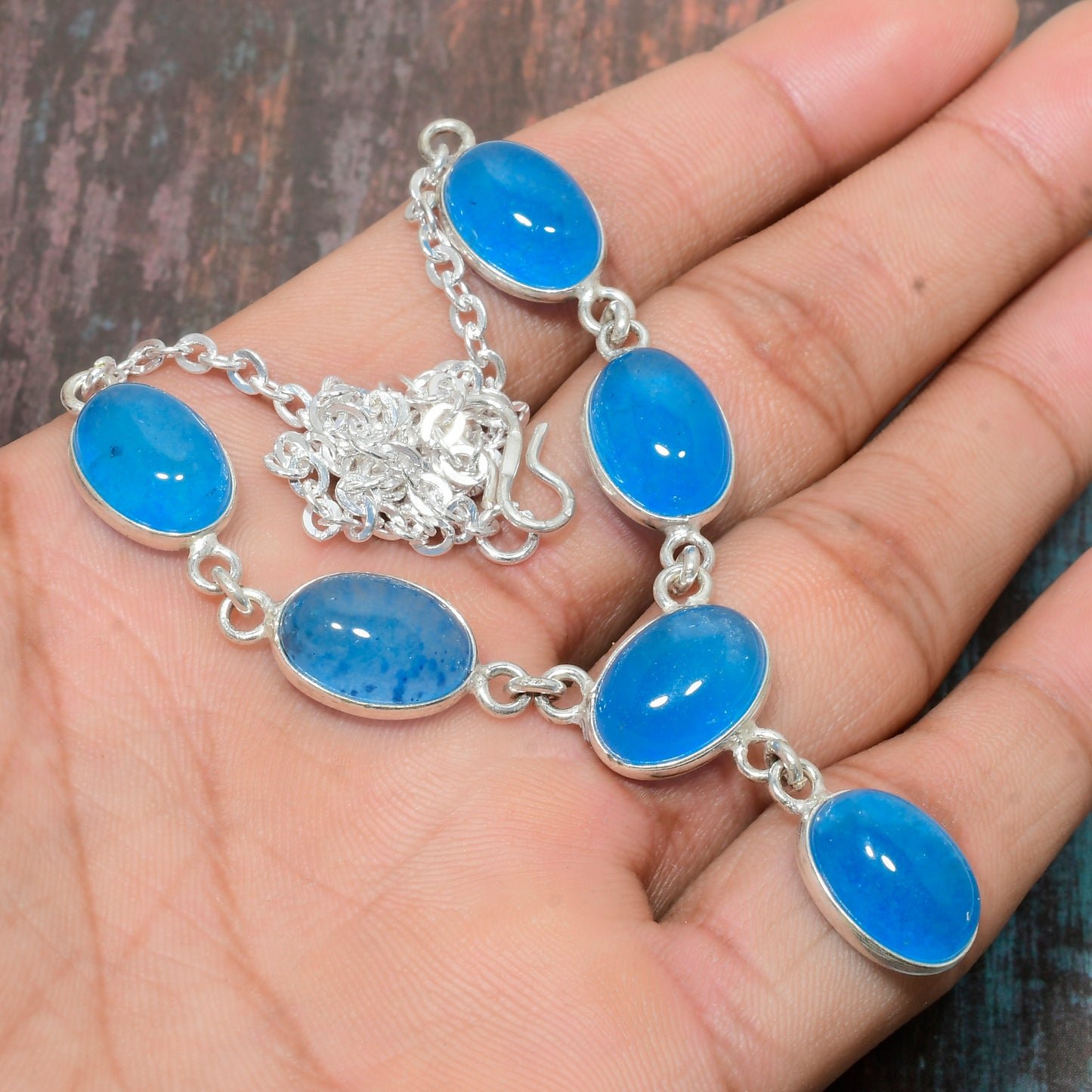 Tranquil Skies – Blue Agate Silver Bracelet