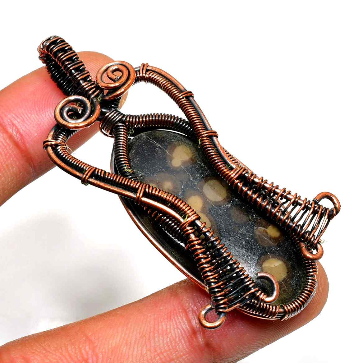 Gaia’s Whisper – Oxidized Copper & Natural Stone Pendant
