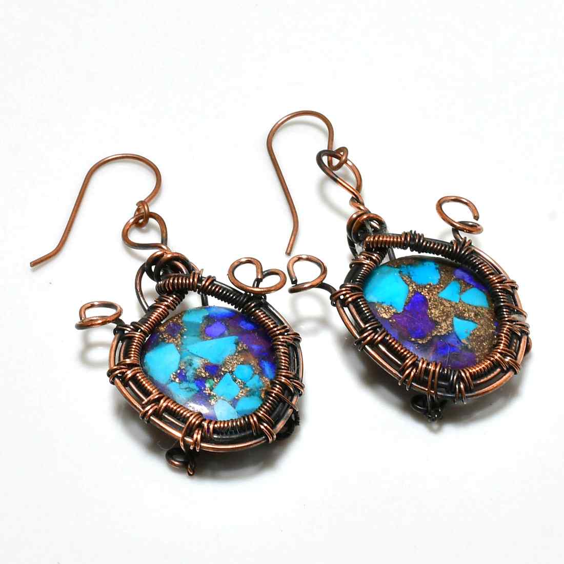 Celeste’s Song – Copper-Wrapped Blue & Purple Stone Earrings