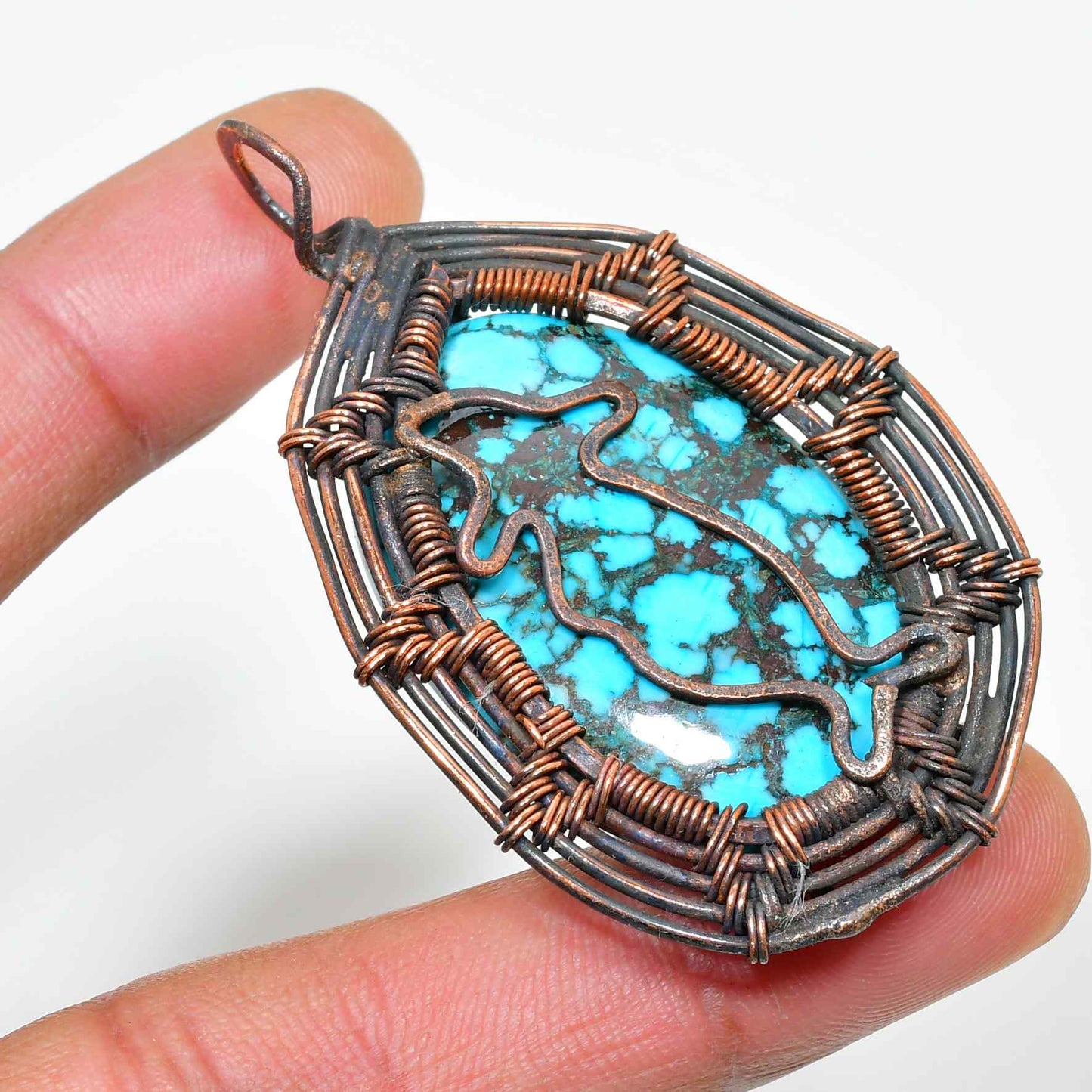 Turquoise Mirage – Handcrafted Copper & Turquoise Pendant