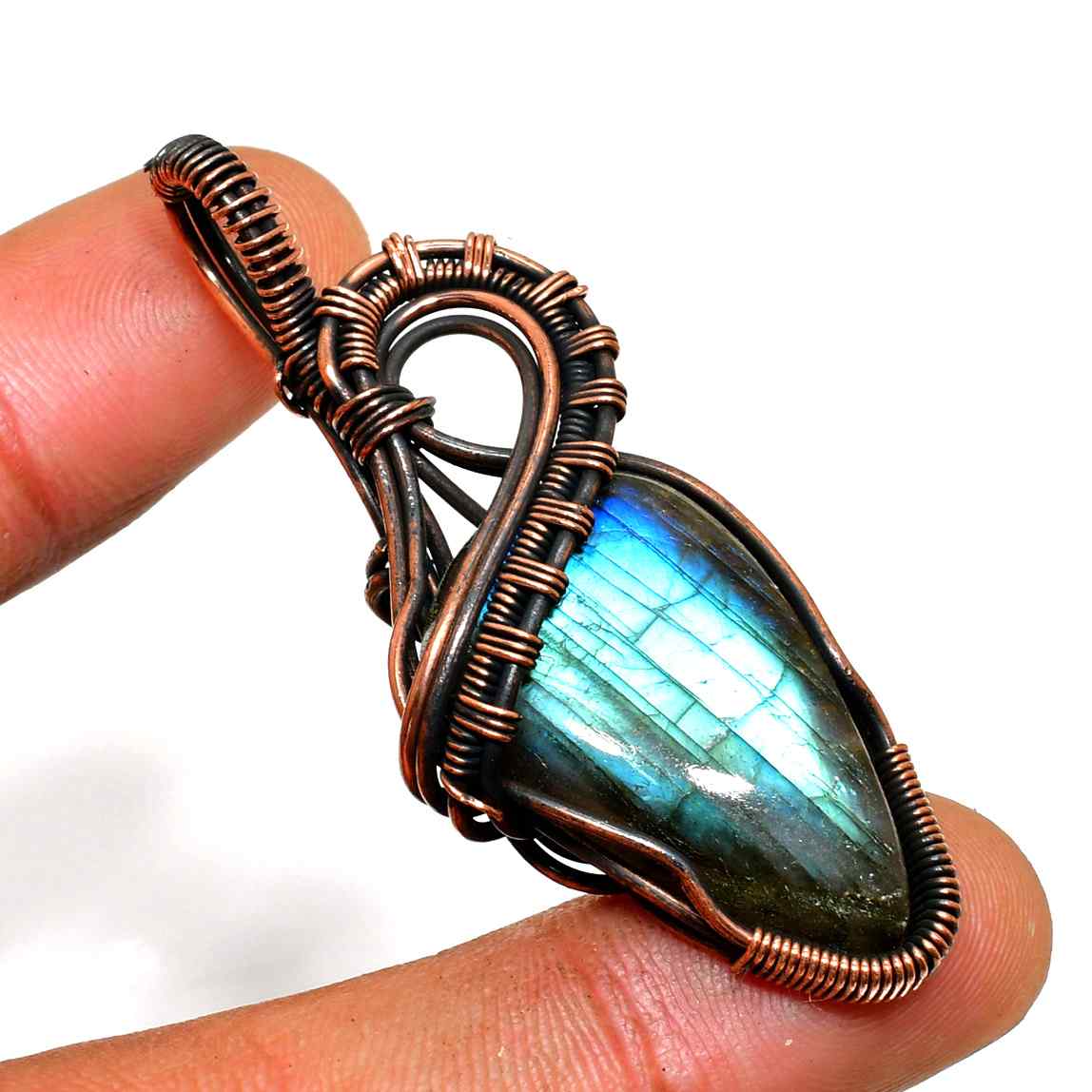 Selene’s Light – Copper-Wrapped Labradorite Pendant