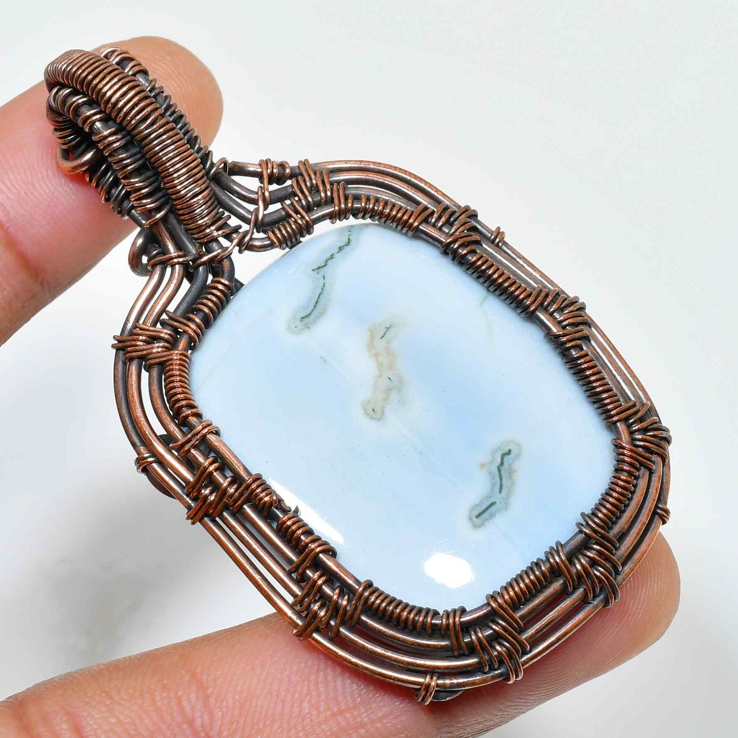 Tranquil Whisper – Blue Lace Agate Copper Pendant