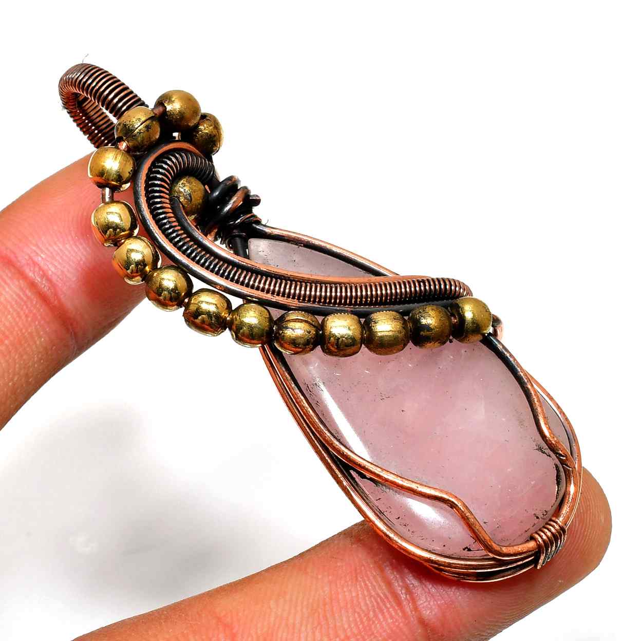 Heart’s Embrace – Rose Quartz & Brass Pendant
