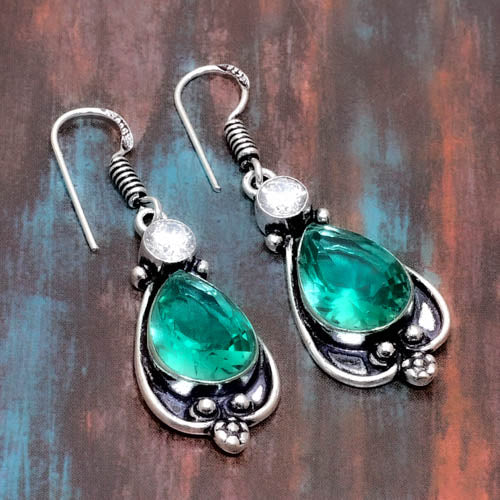 Serenity’s Heart – Emerald Silver Earrings