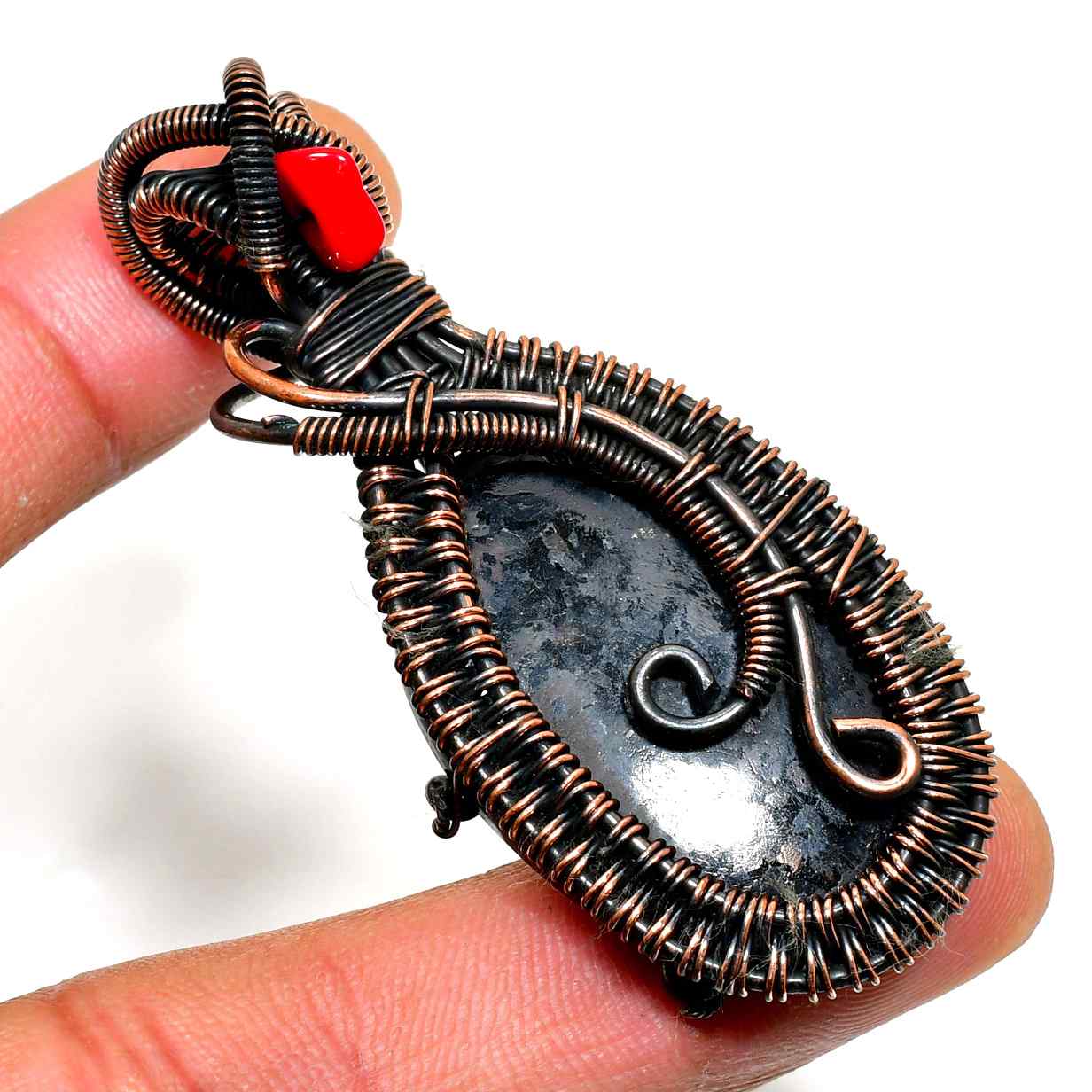 Terra’s Embrace – Black Stone Copper Pendant