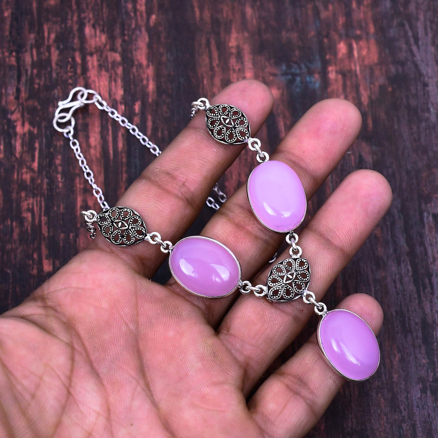 Serenity’s Embrace – Pink Chalcedony & Silver Bracelet