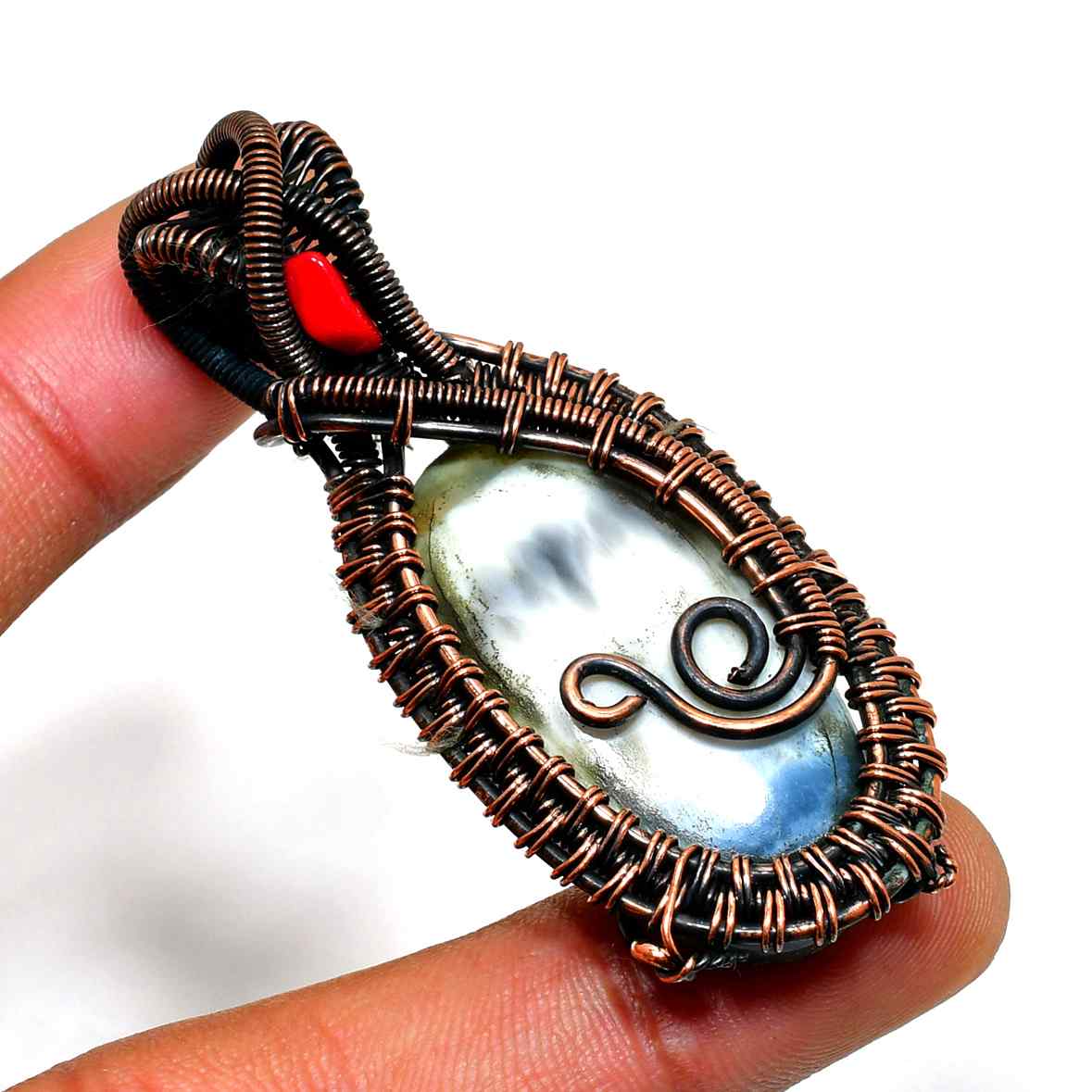 Selene’s Glow – Handwrapped Moonstone & Copper Pendant