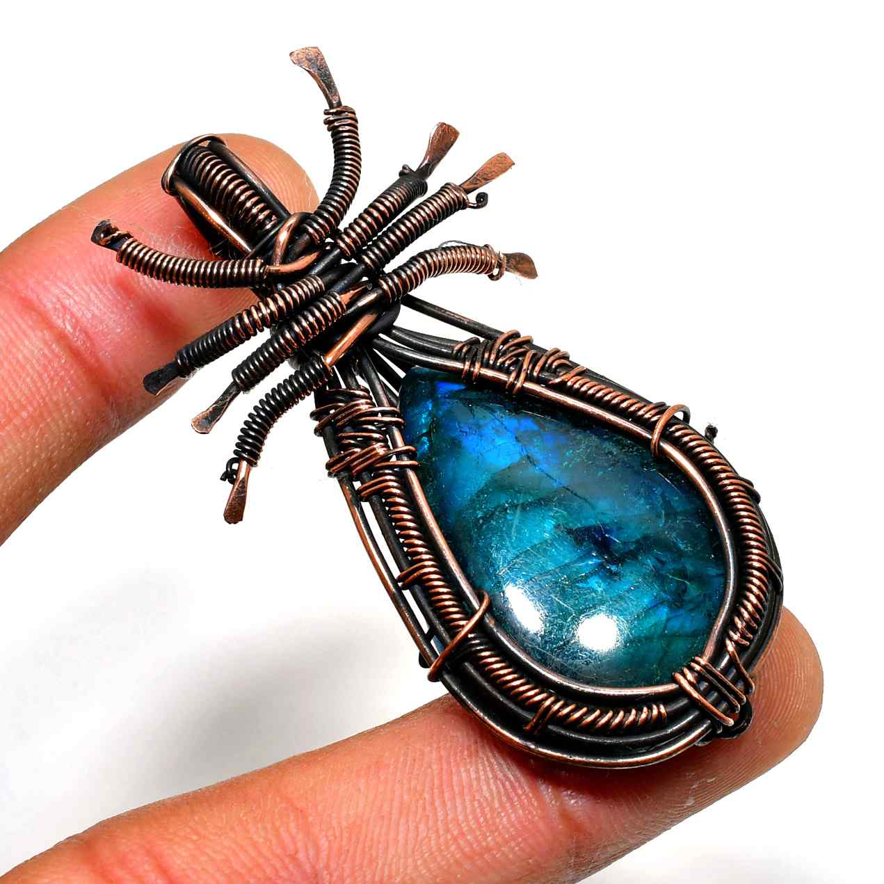 Aurora’s Veil – Labradorite Copper Pendant