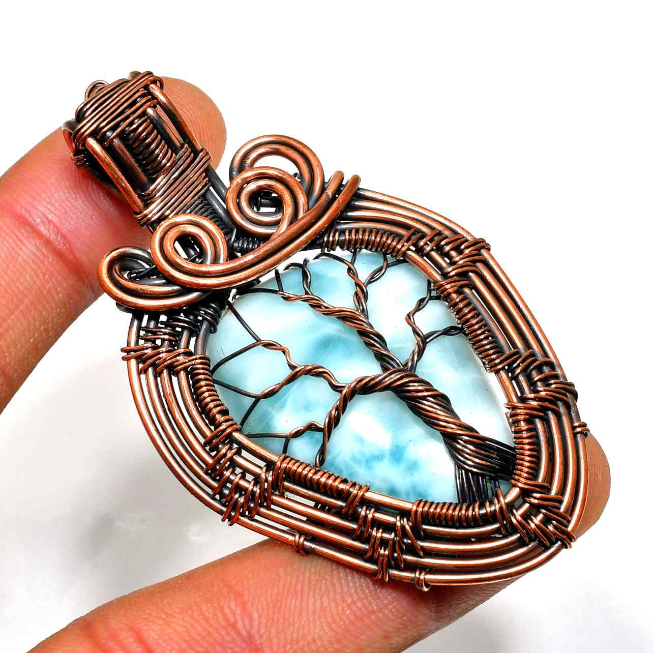 Ocean’s Whisper – Larimar Copper Pendant