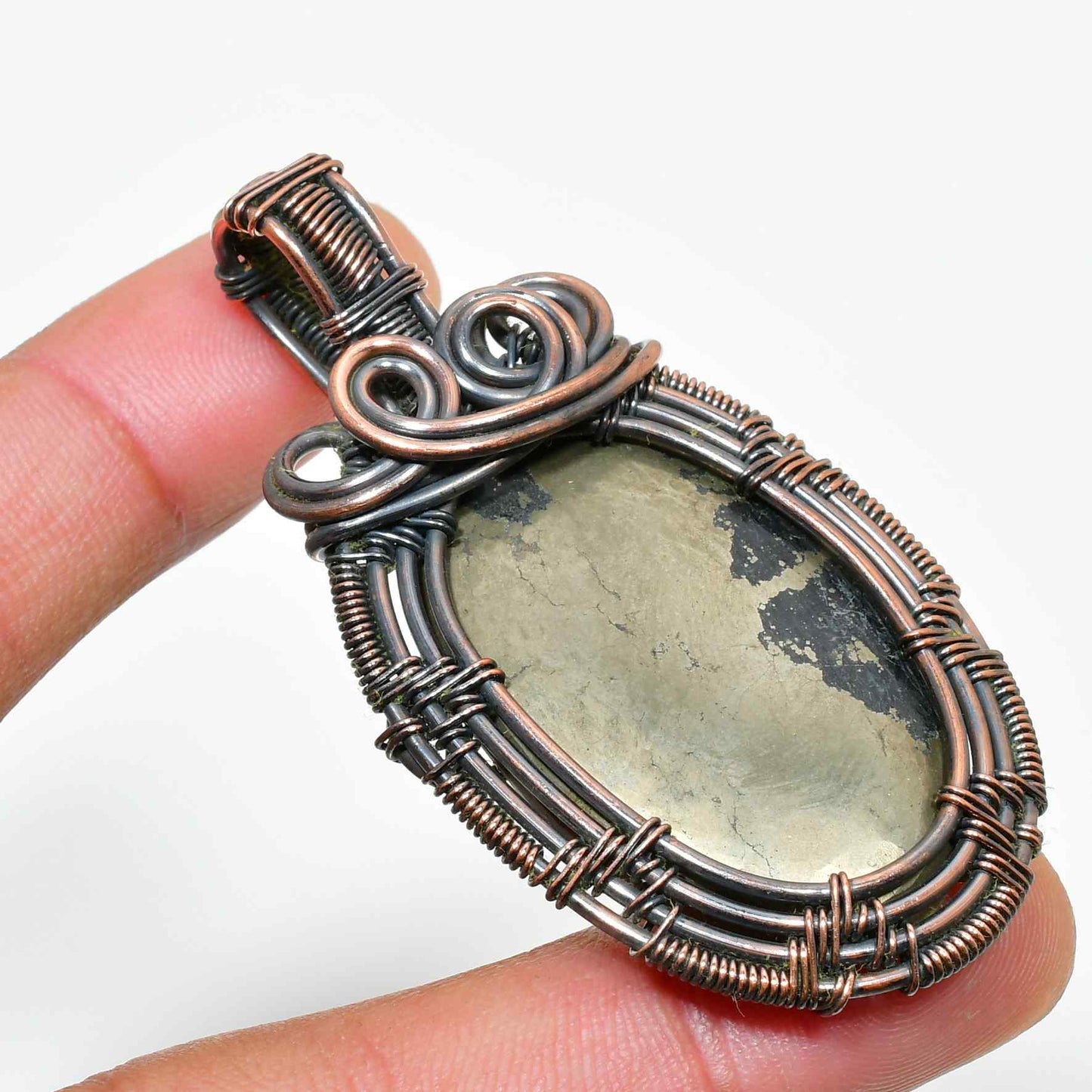 Gaia’s Embrace – Oxidized Copper & Natural Stone Pendant