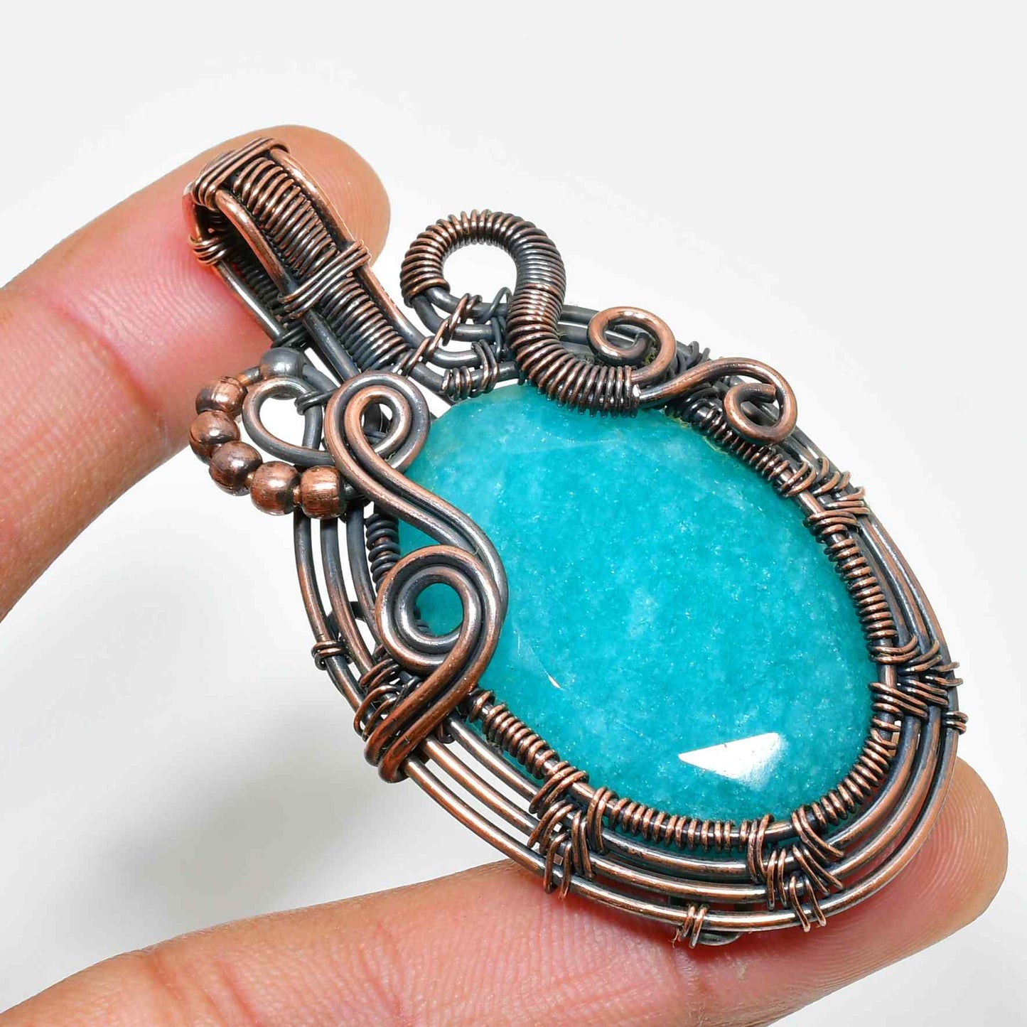 Harmony’s Embrace – Amazonite & Copper Pendant