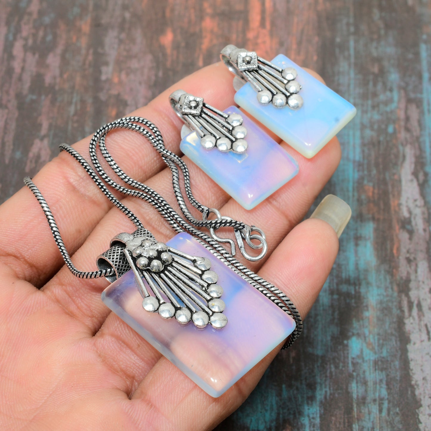 Opal Essence – Sterling Silver & Genuine Opal Jewelry Set