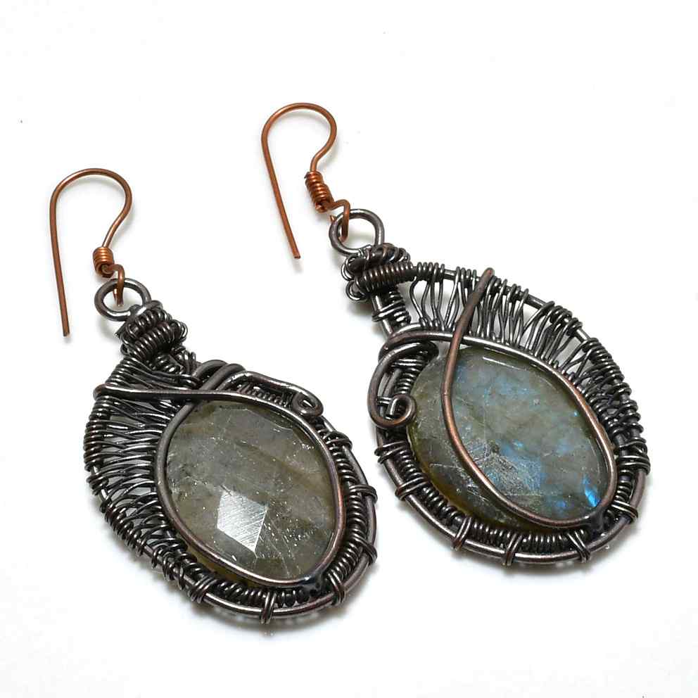 Luna’s Veil – Labradorite Copper Earrings