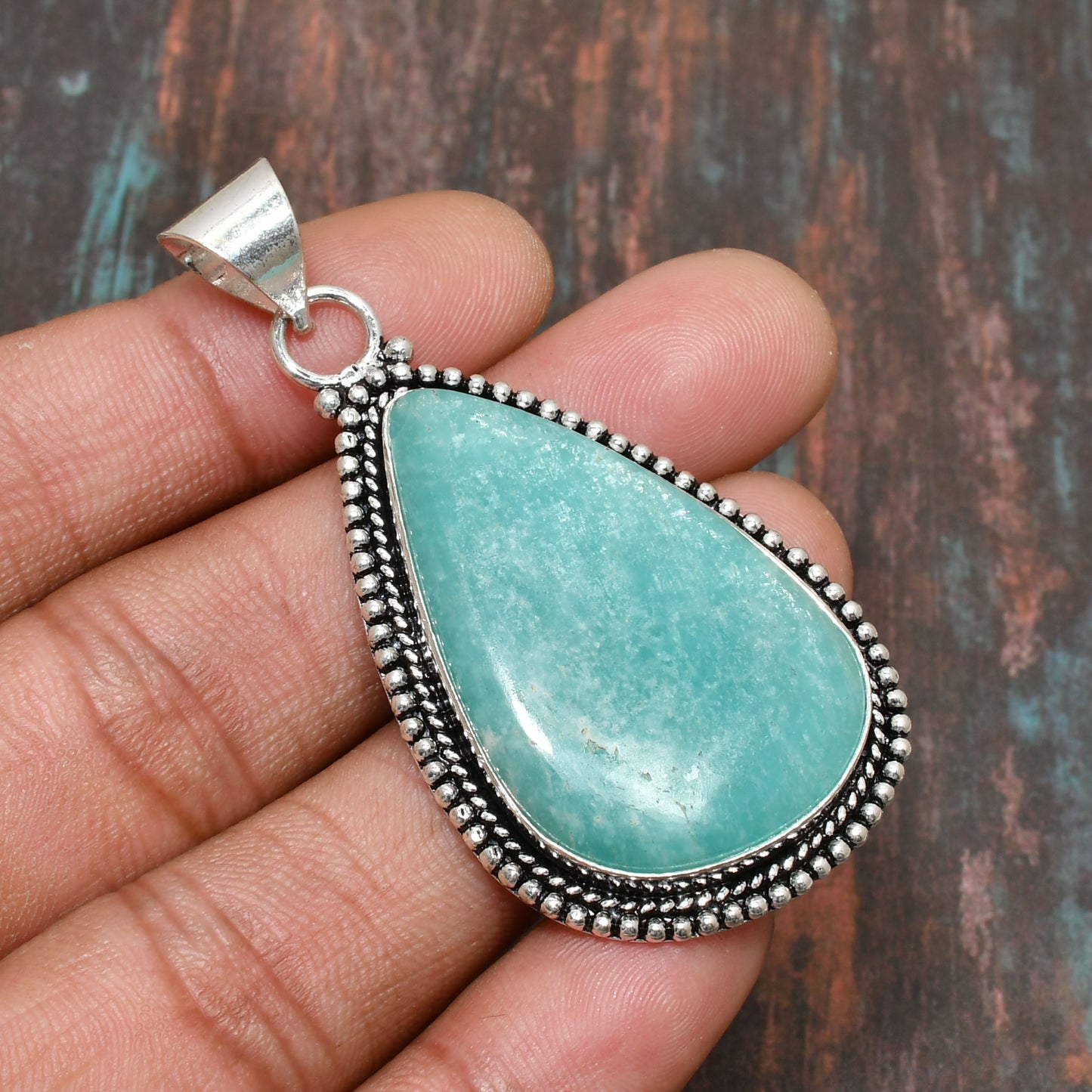 Serenity’s Embrace – Amazonite & Sterling Silver Pendant
