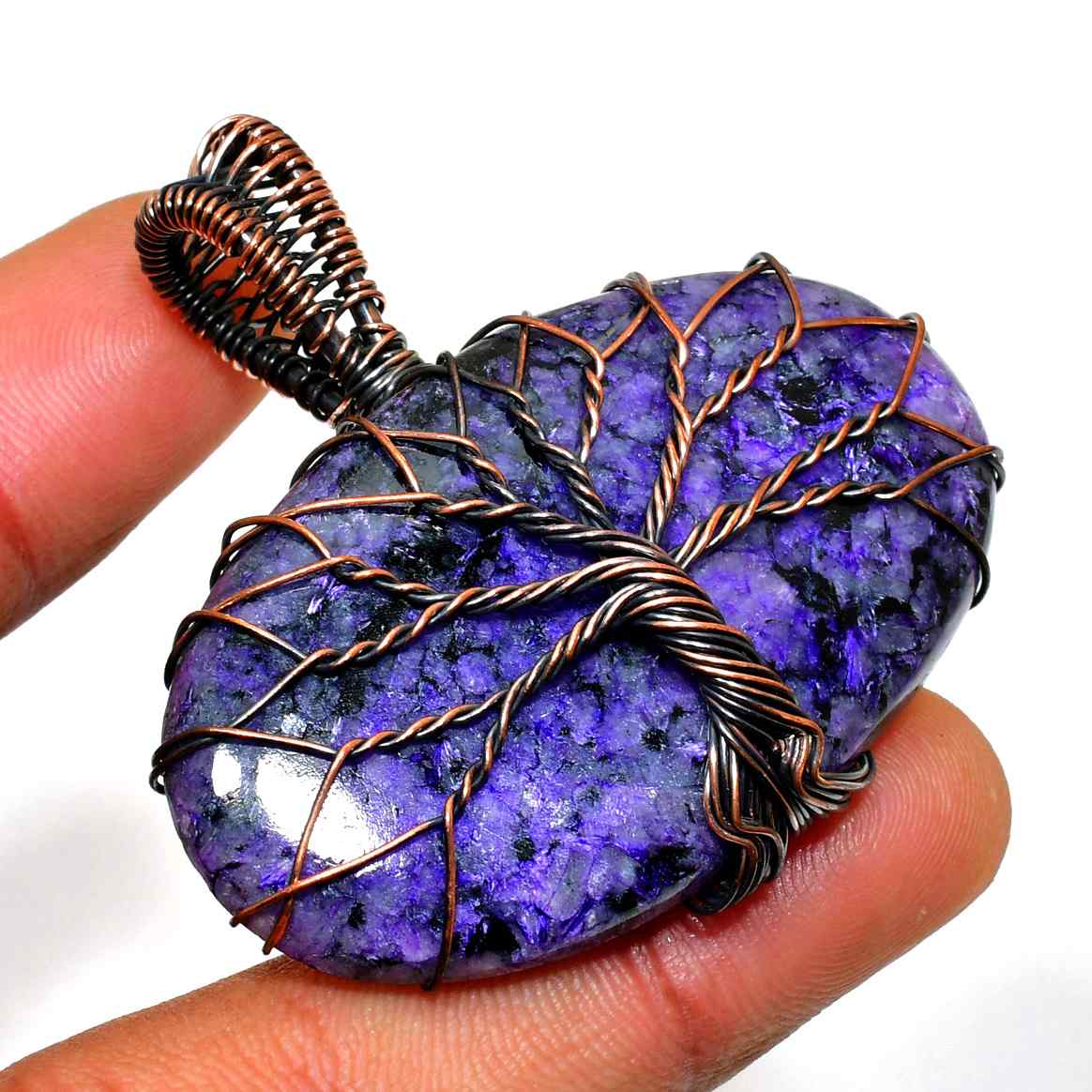 Ezra’s Veil – Amethyst & Oxidized Copper Pendant