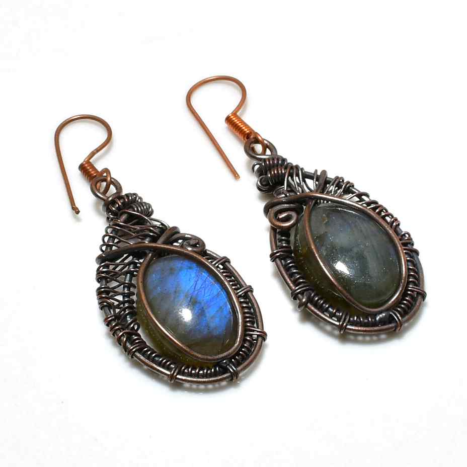 Mystic Labyrinth Drops – Labradorite Copper Earrings