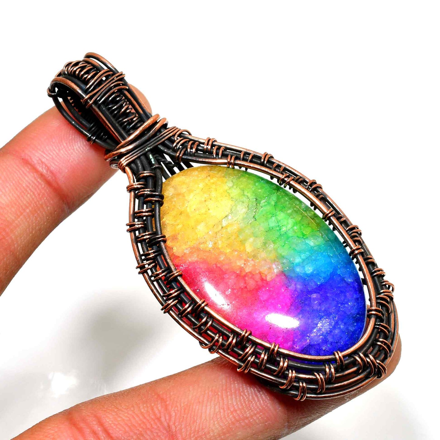 Aurora’s Embrace – Rainbow Aura Quartz & Copper Pendant