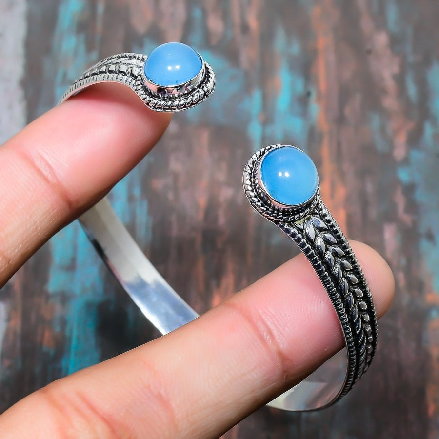 Celestial Whisper – Blue Chalcedony Sterling Silver Bracelet