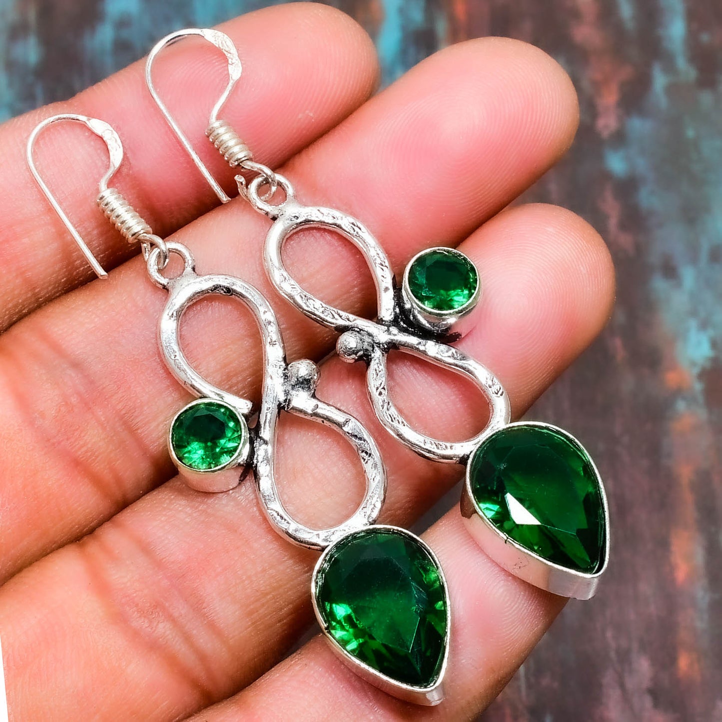 Emerald Enchantress – Sterling Silver Earrings