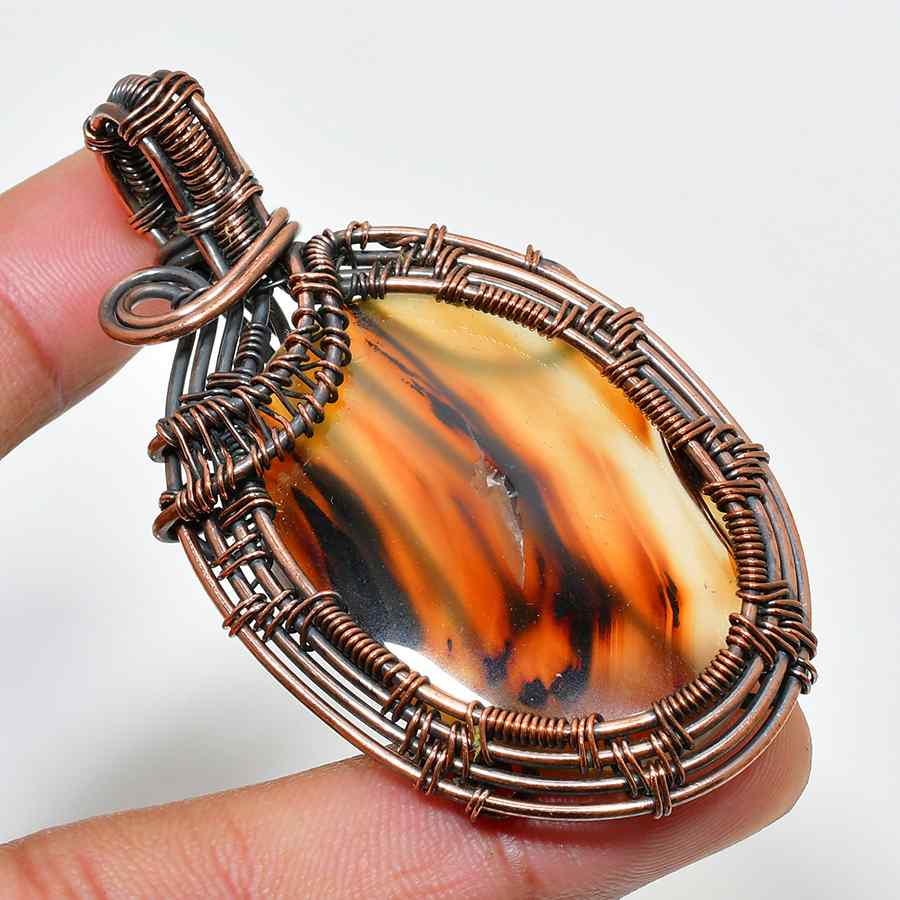EmberGlow – Agate Copper Flame Pendant