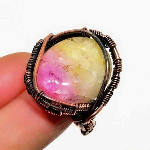 Blooming Heart – Watermelon Tourmaline Copper Ring
