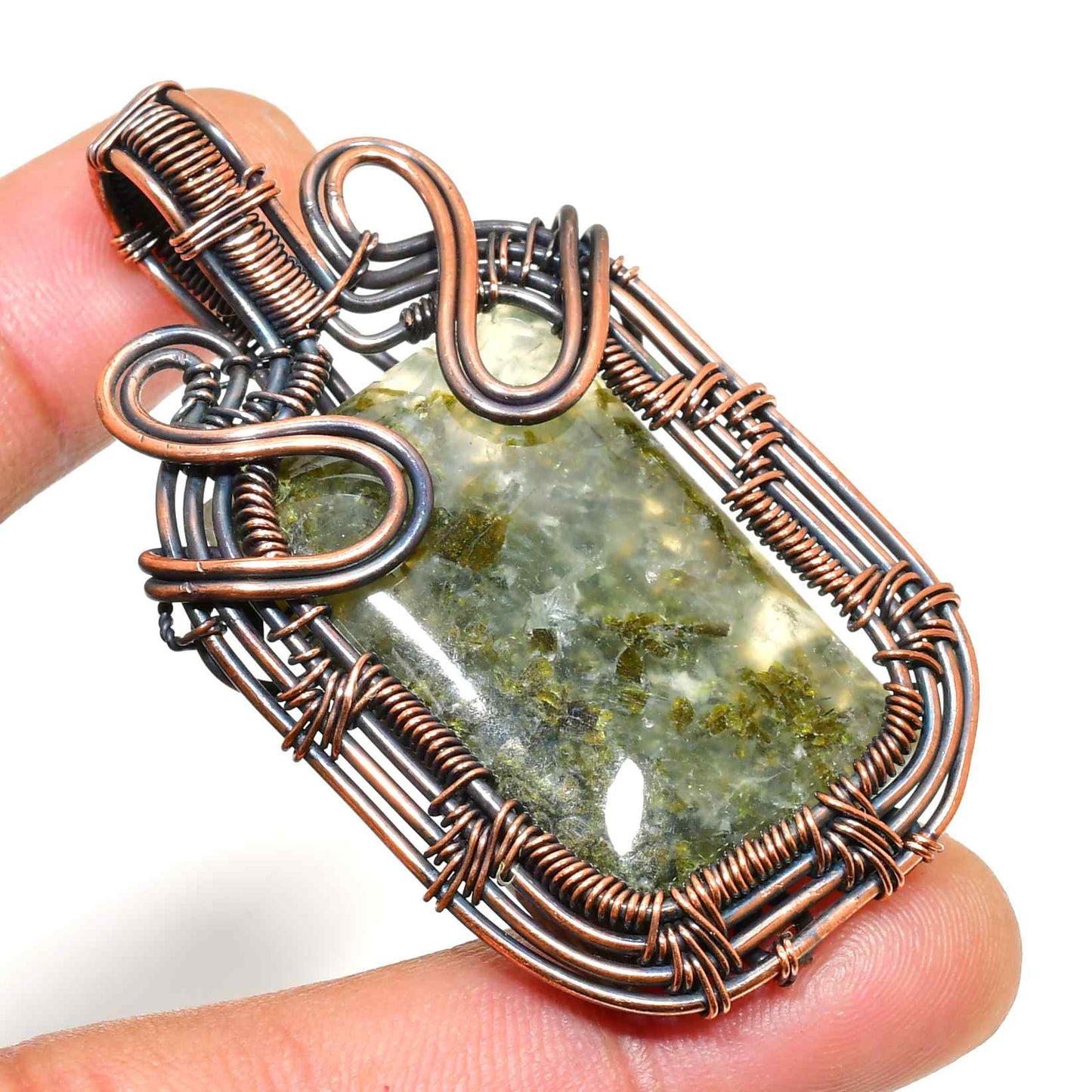 Terra’s Embrace – Green Gemstone Copper Pendant