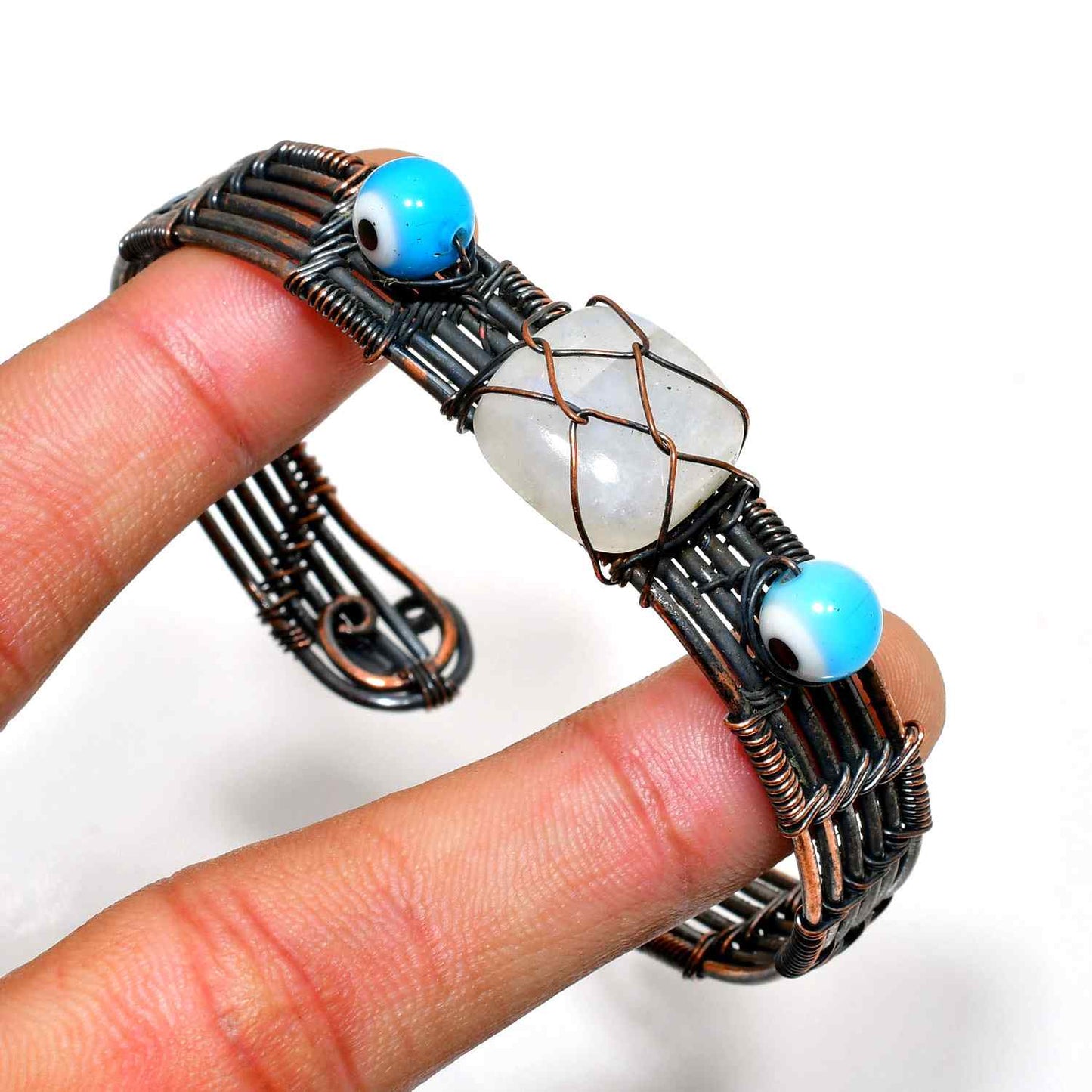 Selene’s Embrace – Moonstone & Copper Wire Bracelet