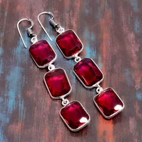 Scarlet Symphony – Ruby & Silver Dangles