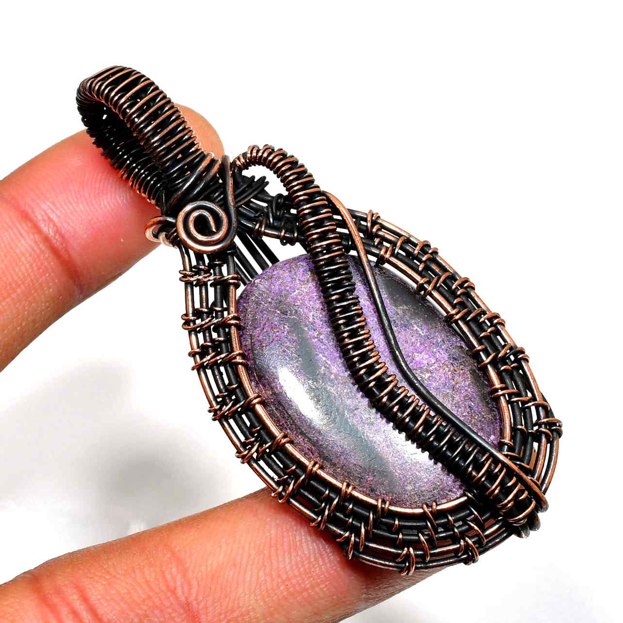 Ezra’s Veil – Amethyst & Oxidized Copper Pendant