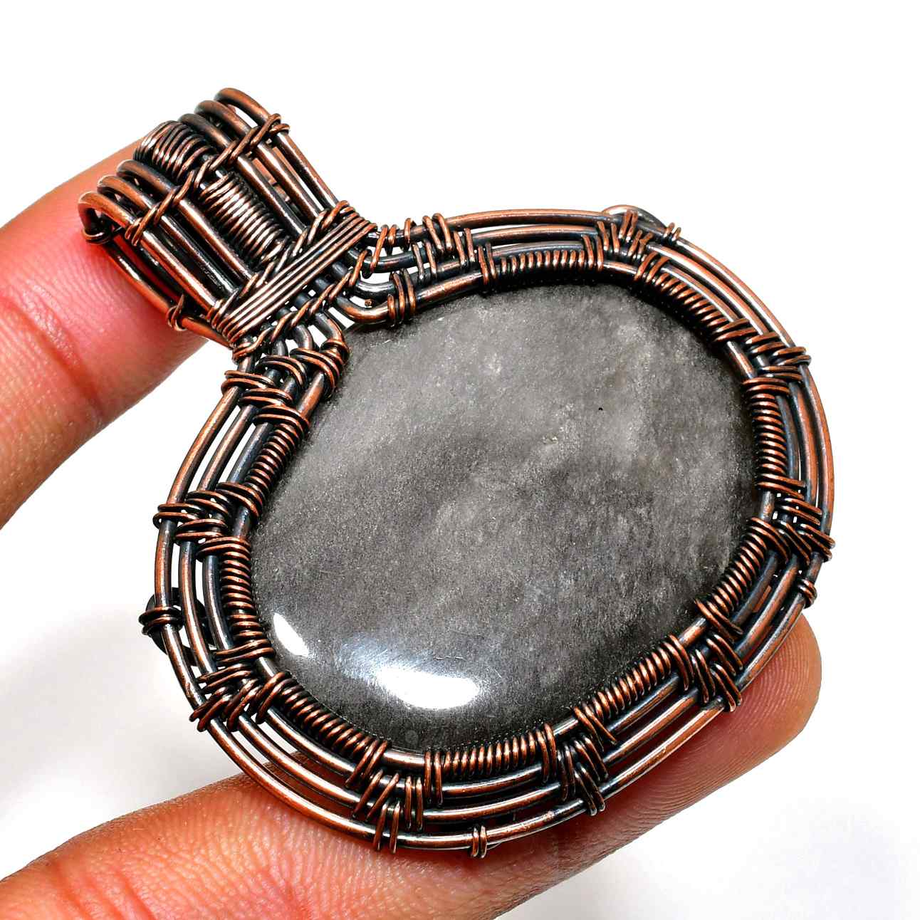Selene’s Whisper – Grey Moonstone Copper Pendant