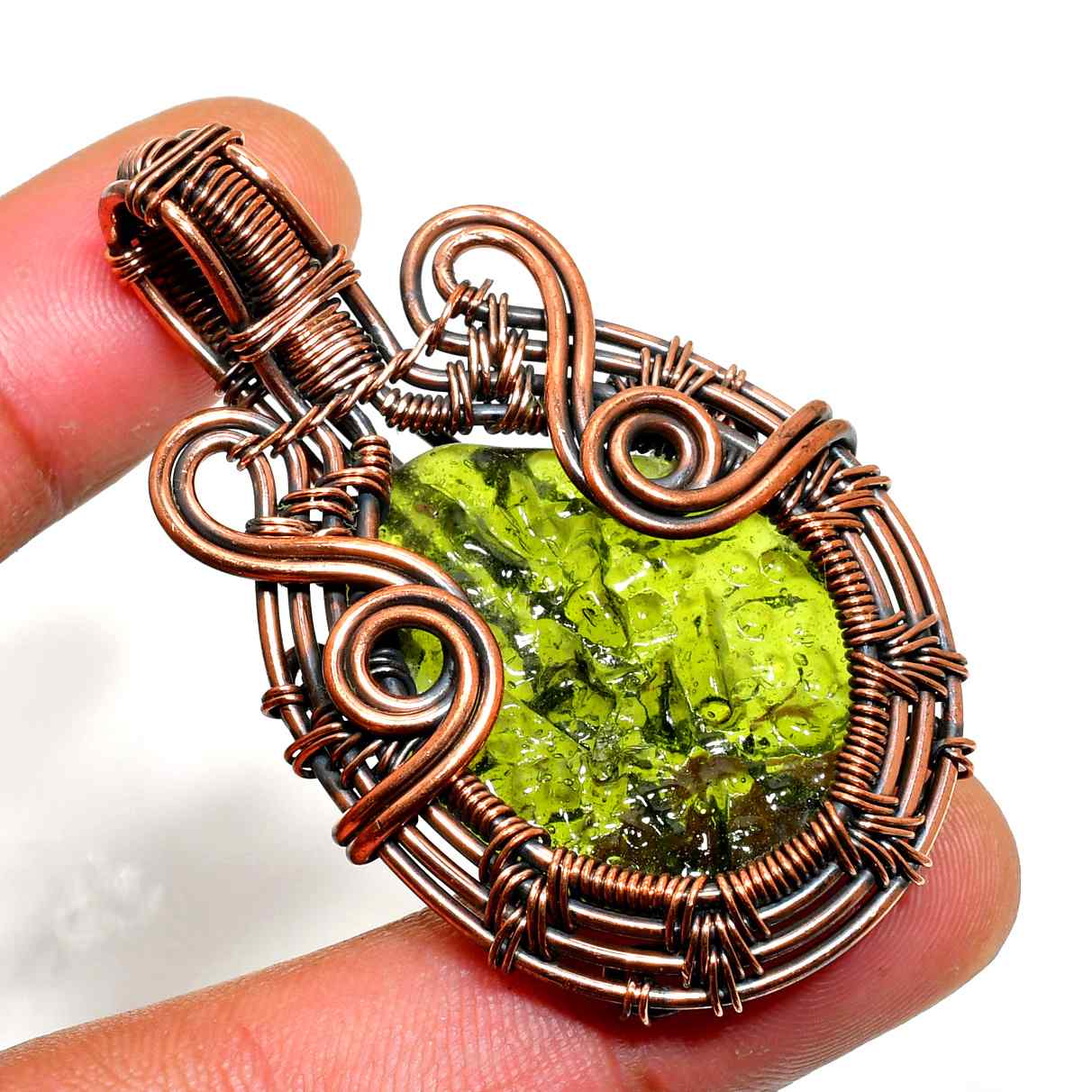 Gaia’s Glow – Peridot Copper Pendant