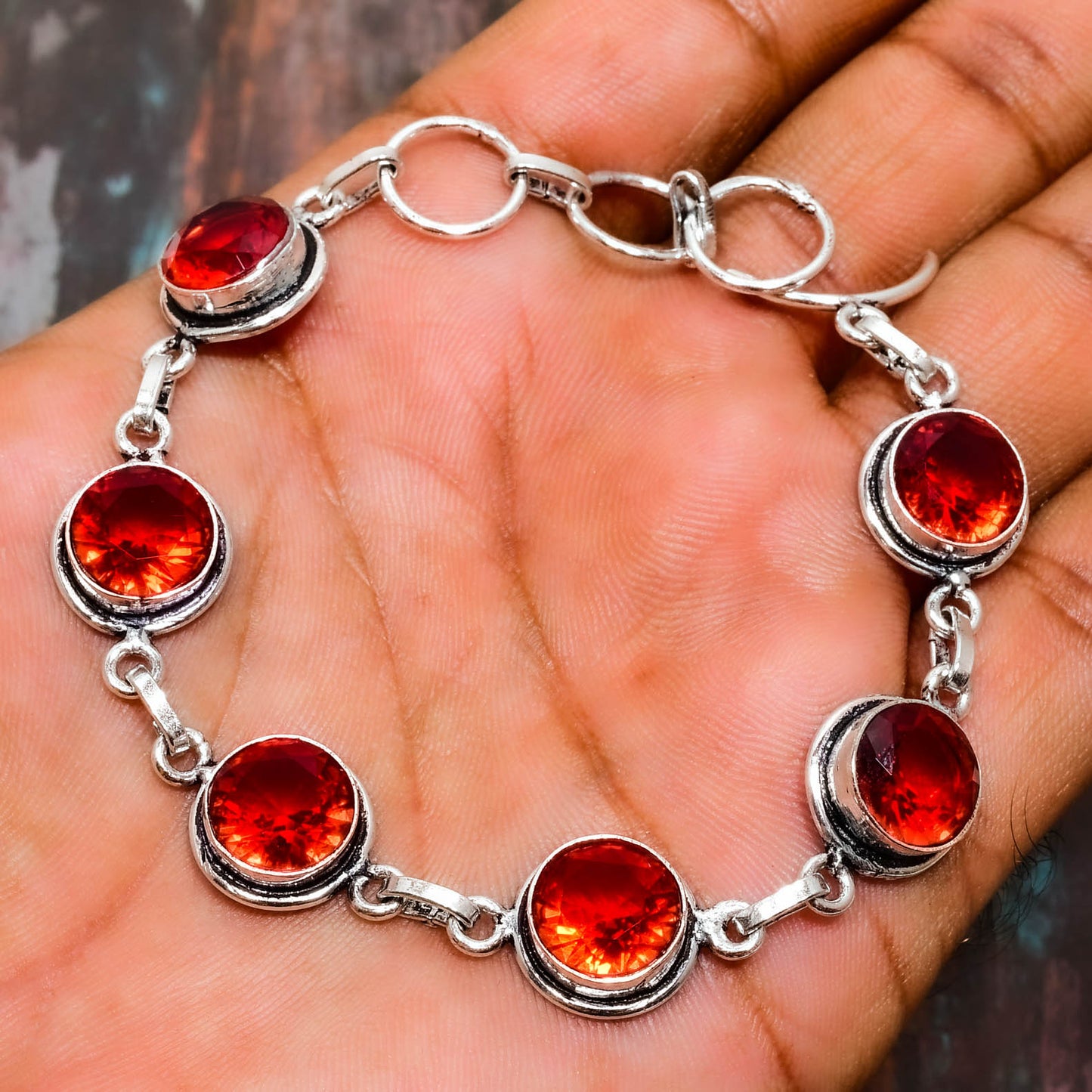 Ember’s Glow – Red Gemstone & Silver Bracelet