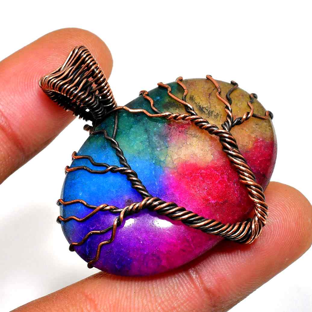 Aurora’s Arbor – Rainbow Agate Copper Pendant