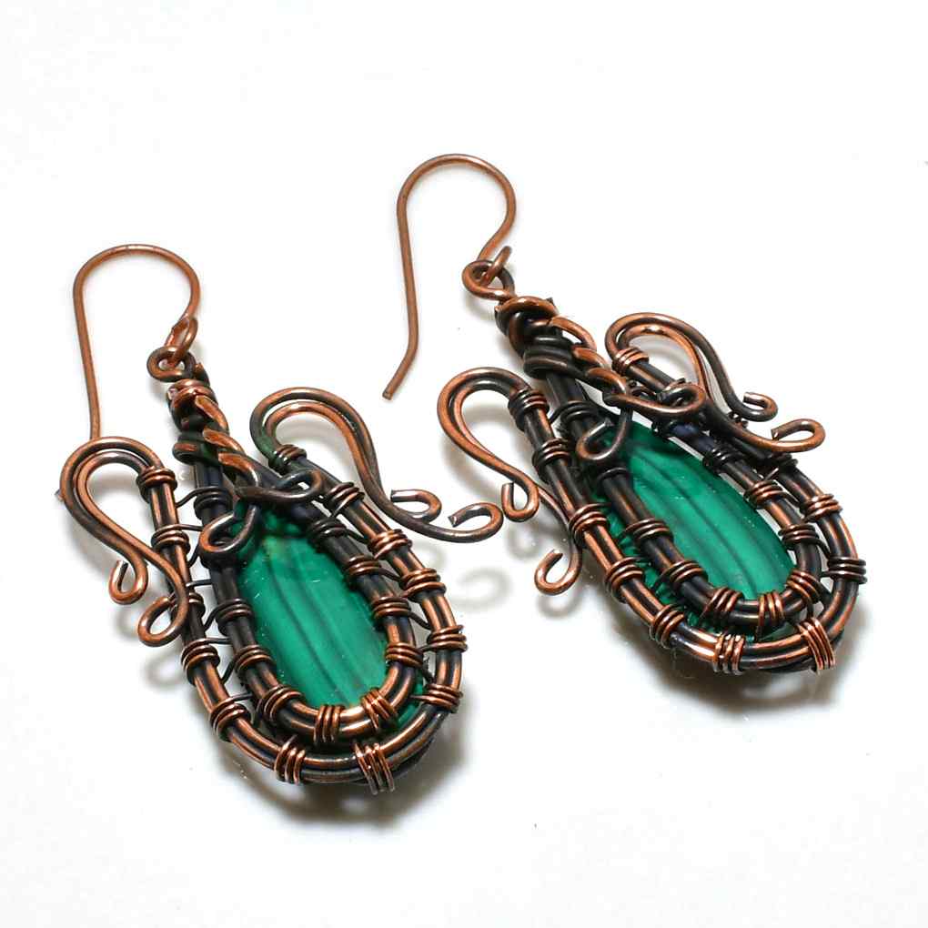 Verdant Dreams – Malachite & Oxidized Copper Earrings