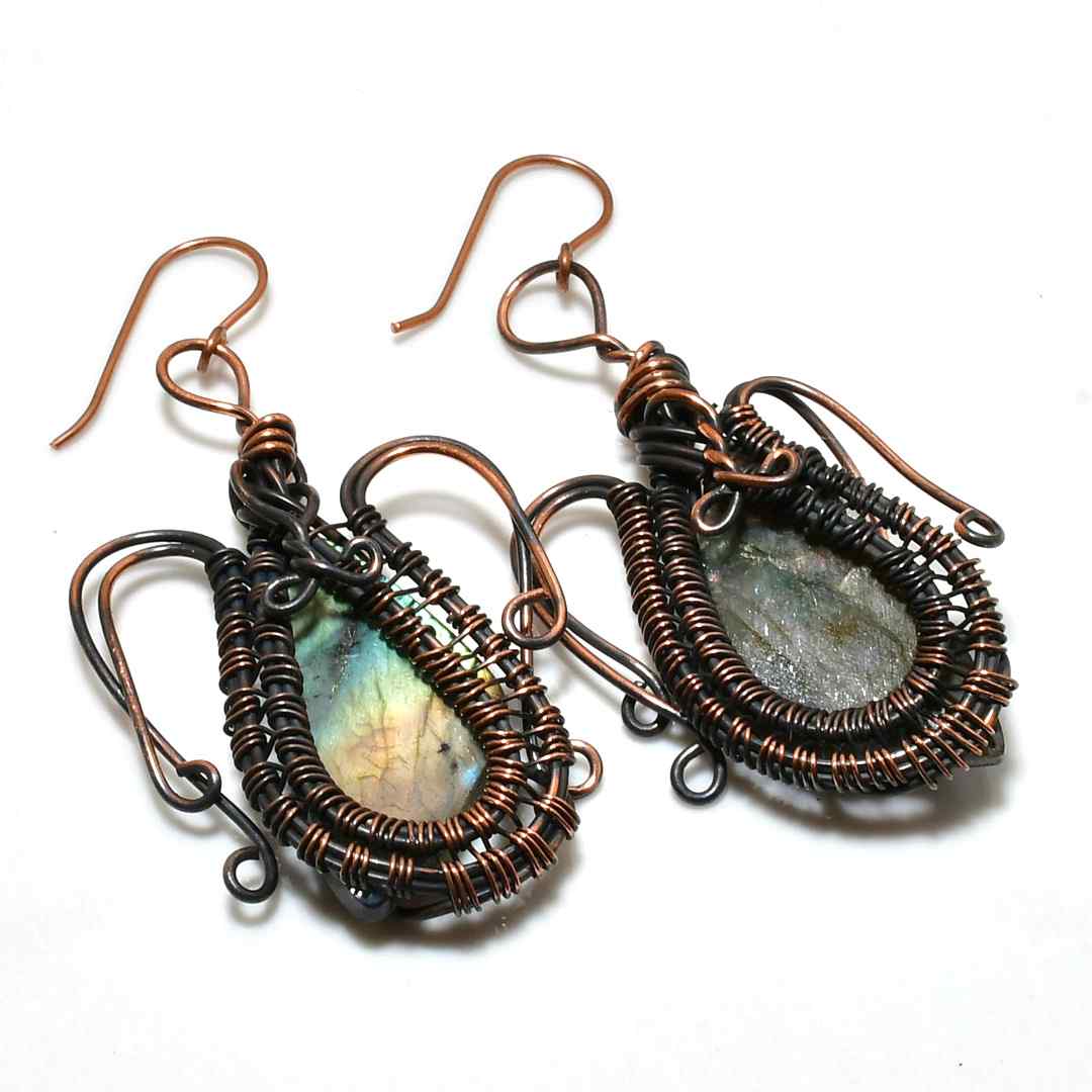 Moonlit Aura – Copper Labradorite Earrings