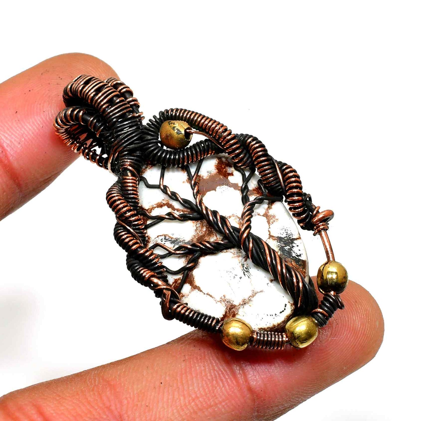 Gaia’s Embrace – Oxidized Copper & Natural Stone Pendant