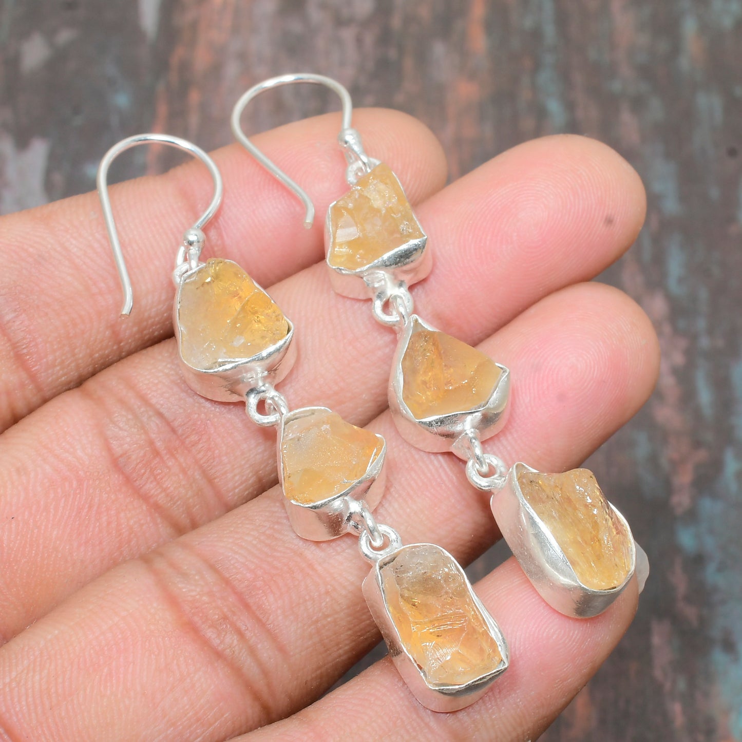 Golden Cascade – Sterling Silver Citrine Earrings