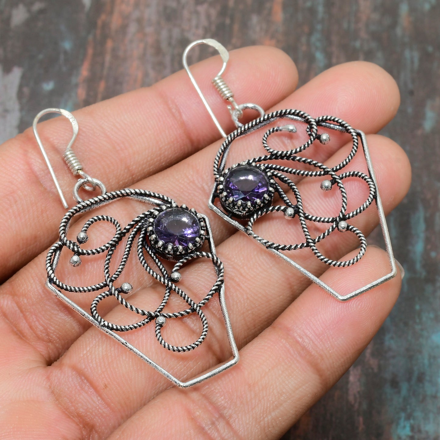 Mystic Halo – Amethyst Silver Earrings