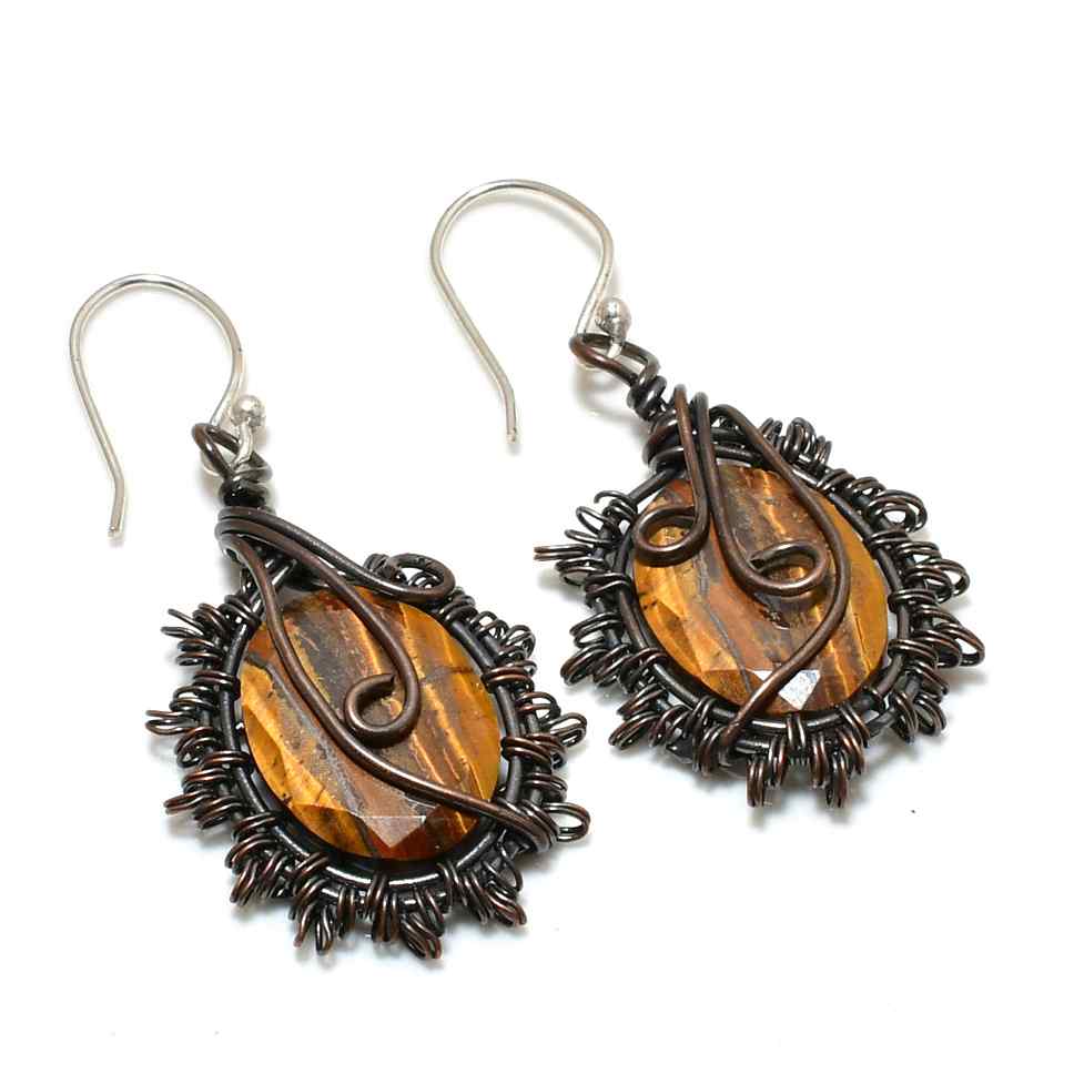 Golden Aura – Wire-Wrapped Tiger’s Eye Earrings