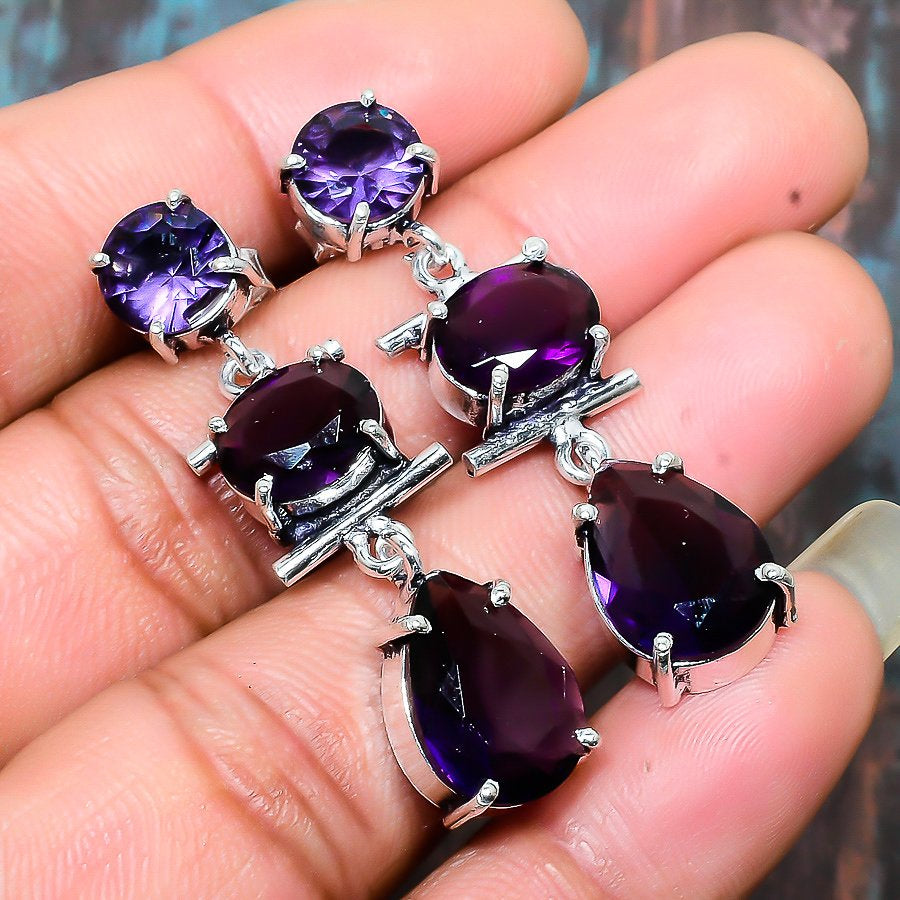 Serenity Cascade – Amethyst Silver Earrings