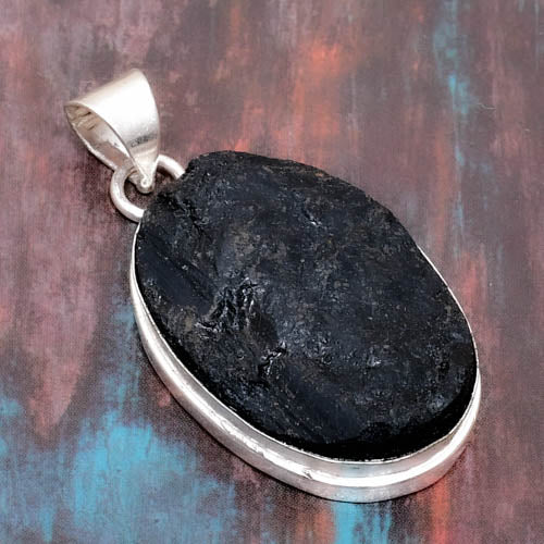 Dark Serenity – Raw Black Tourmaline & Sterling Silver Pendant