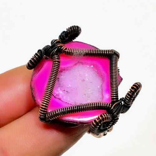 Harmony’s Heart – Pink Agate Copper Ring