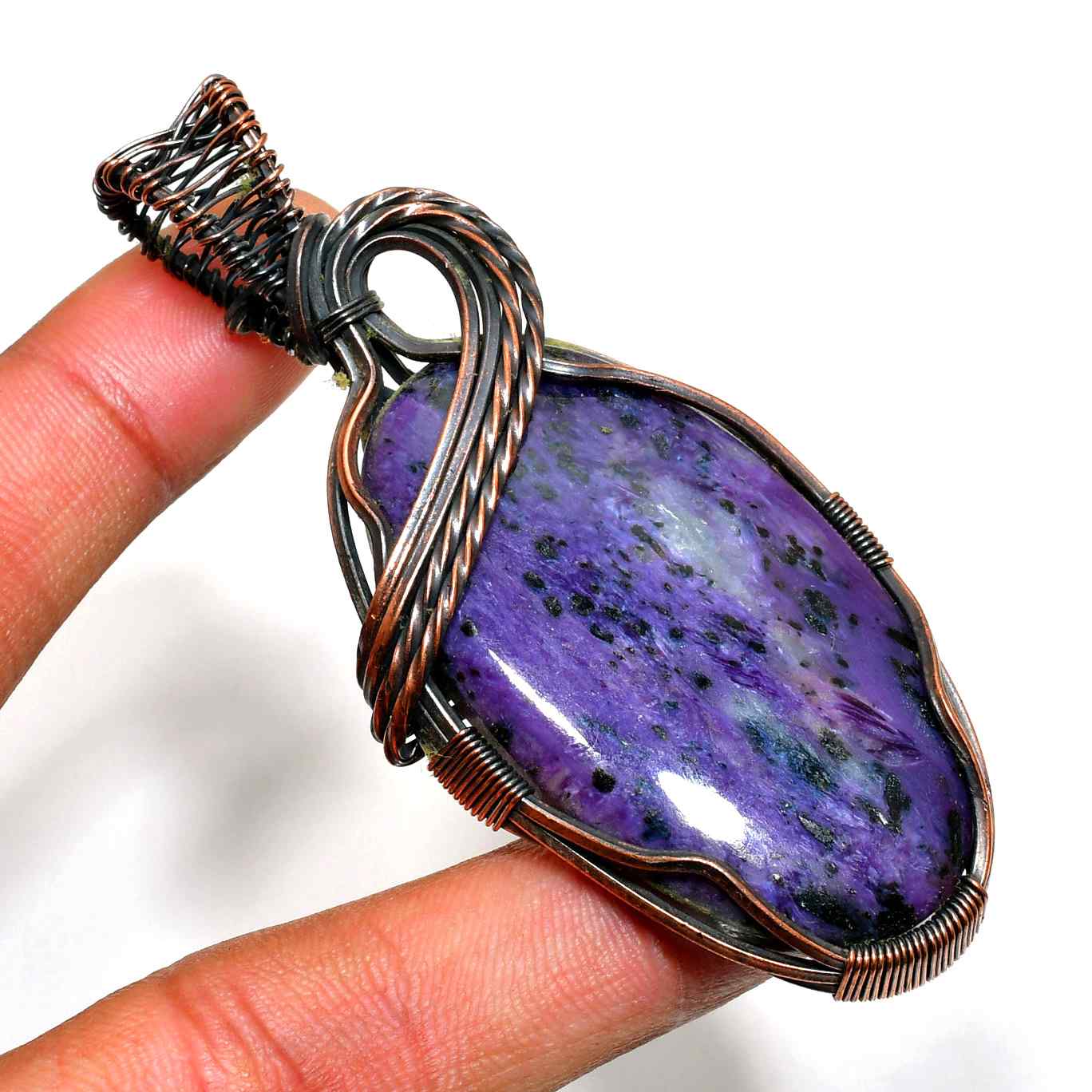 Ezra’s Veil – Amethyst & Oxidized Copper Pendant
