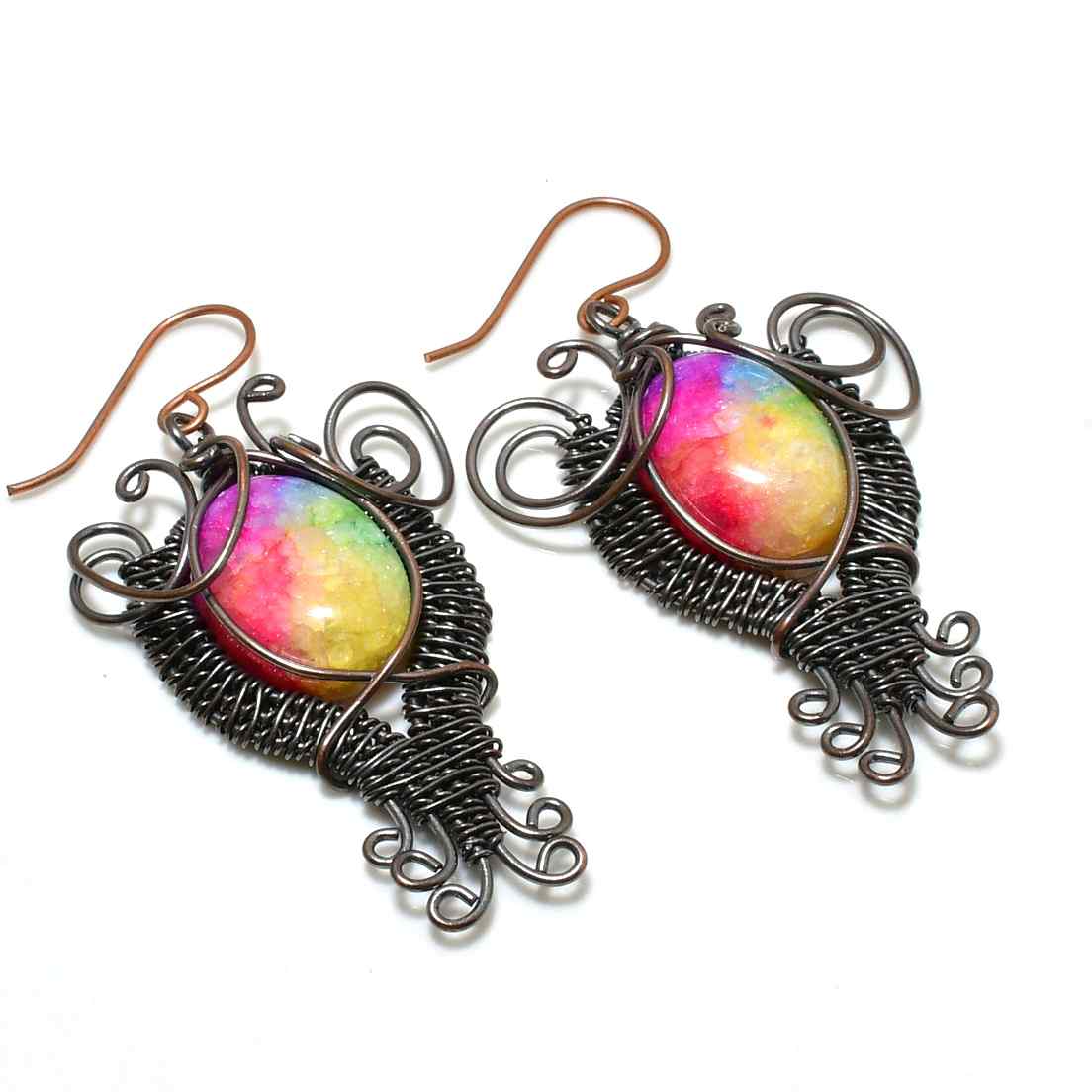 Aurora’s Embrace – Rainbow Stone Copper Earrings