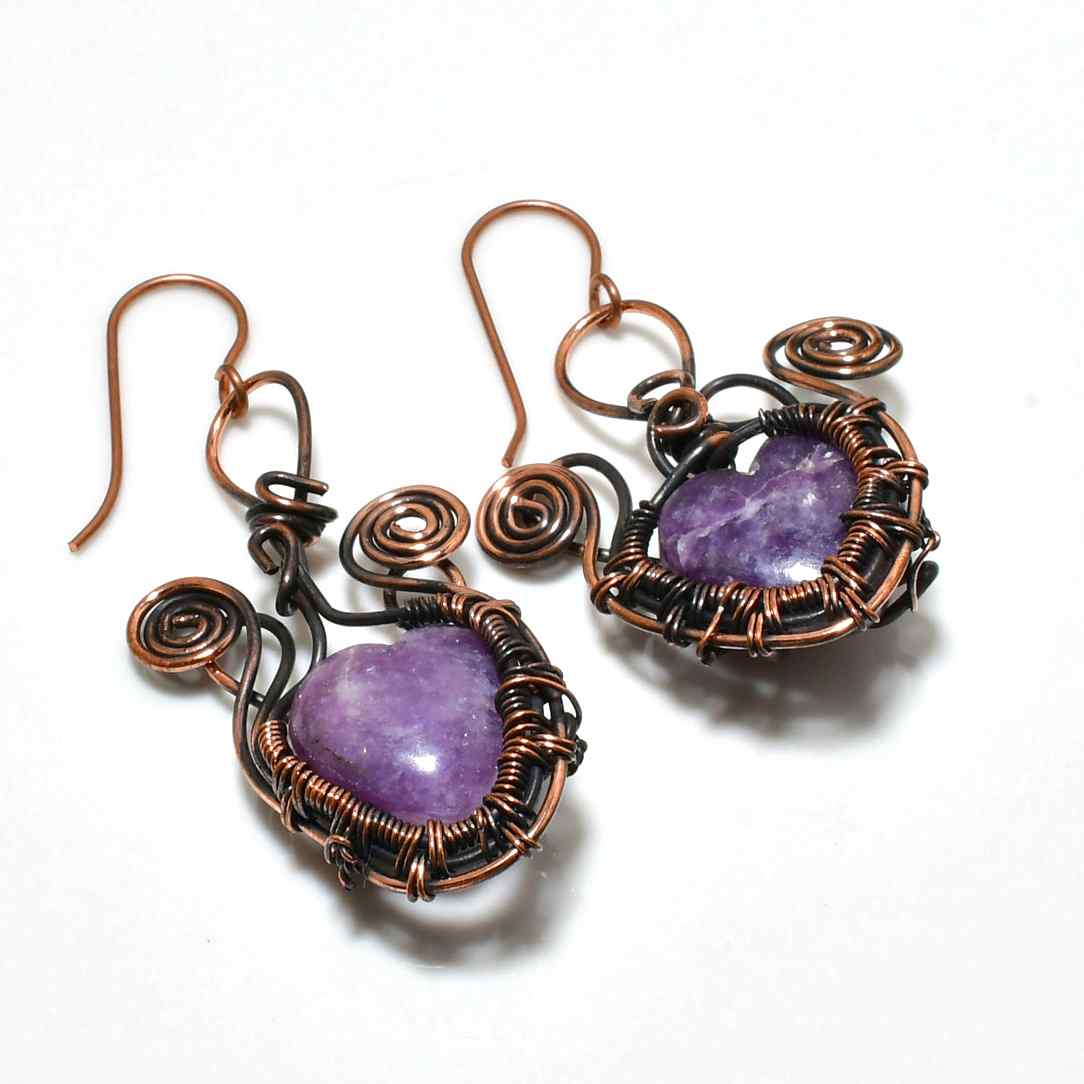Luna Heart – Amethyst Copper Earrings