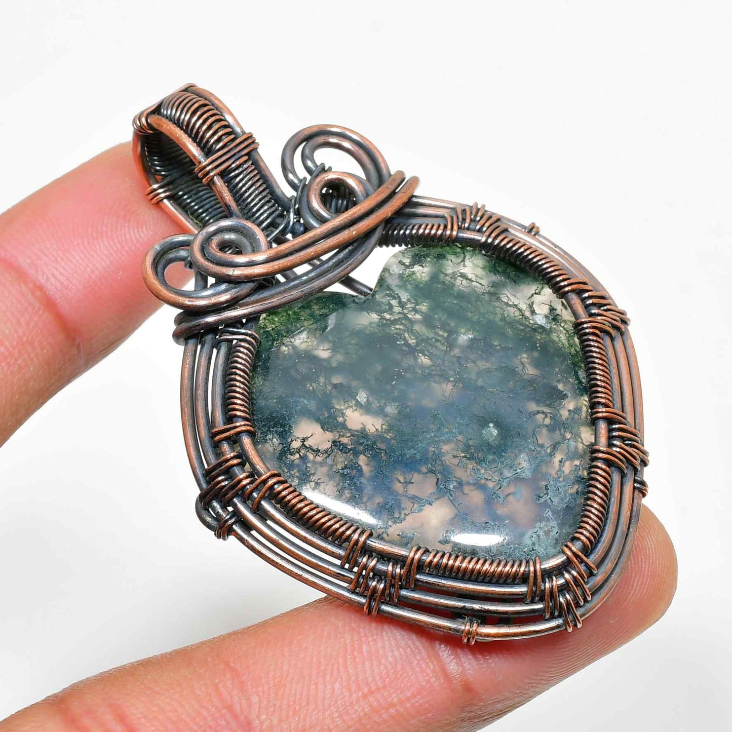 Verdant Whisper – Moss Agate Copper Pendant