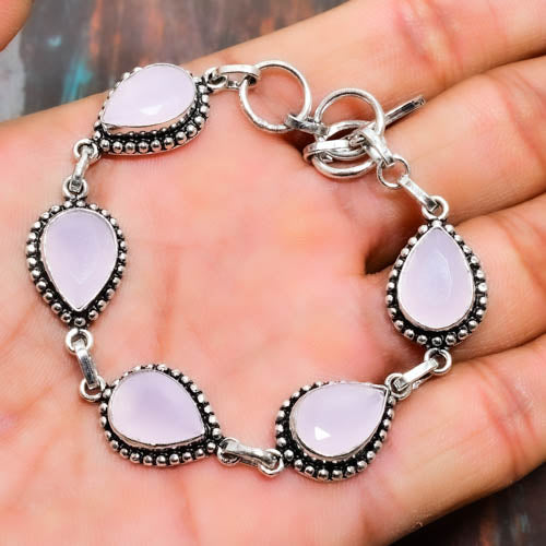 Serenity’s Embrace – Rose Quartz Sterling Silver Bracelet