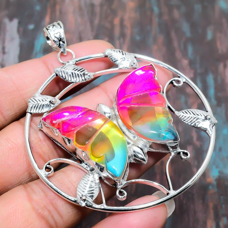 Aurora Butterfly – Opal & Silver Pendant