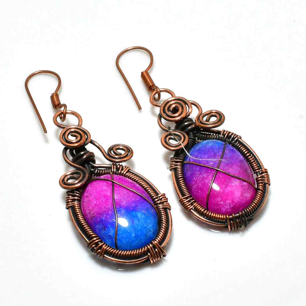 Dual Radiance – Blue & Pink Copper Earrings